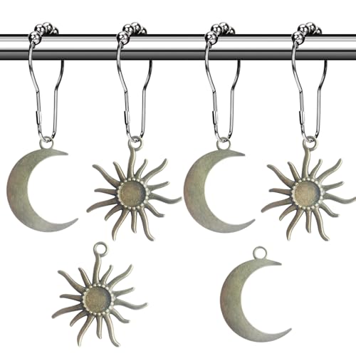 Aimoye Sun Moon Celestial Shower Curtain Hooks - Mid Century Abstract Boho, Minimalist Vintage Cute, Chic Mystic Fantasy Goth Nature Bathroom Decor - Image 1