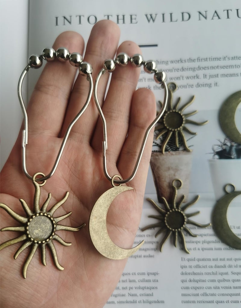 Aimoye Sun Moon Celestial Shower Curtain Hooks - Mid Century Abstract Boho, Minimalist Vintage Cute, Chic Mystic Fantasy Goth Nature Bathroom Decor - Image 2