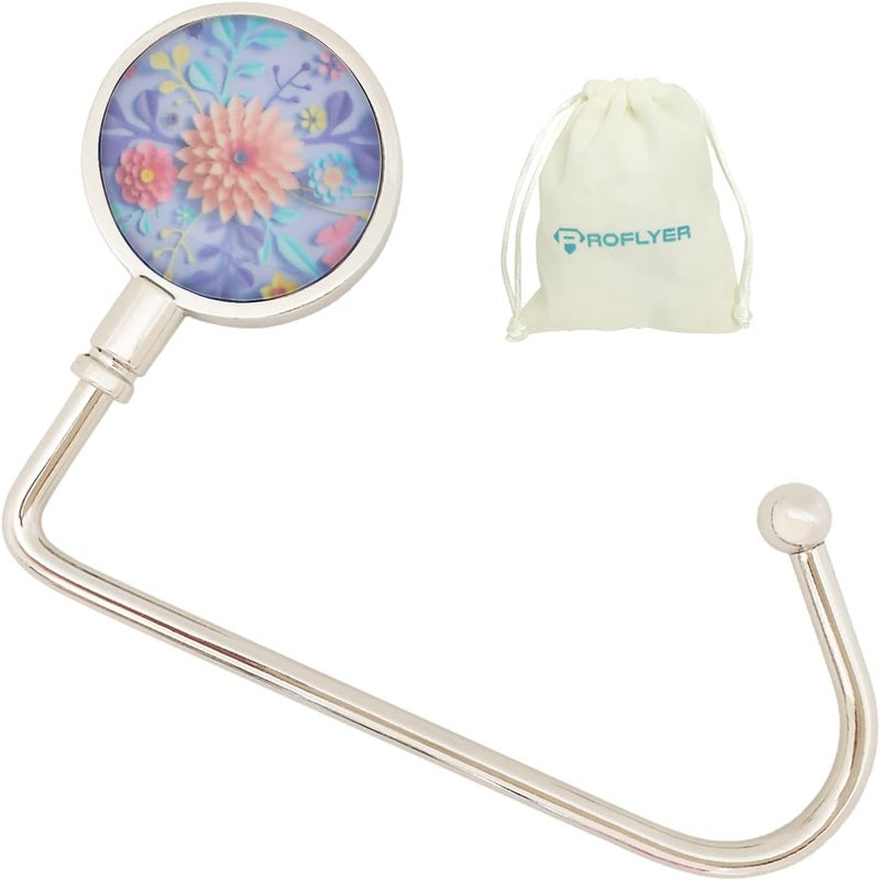 Purse Hook Hanger for Table Bar Handbag Hanger Safer Cleaner Bag Table Hanger with Velvet Pouch (Flower 02 B)