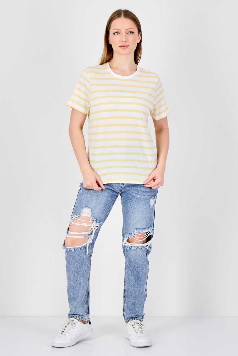 ONLY Women Crew Neck Short Sleeve Stripe T-Shirt, Multicolor - Image 3