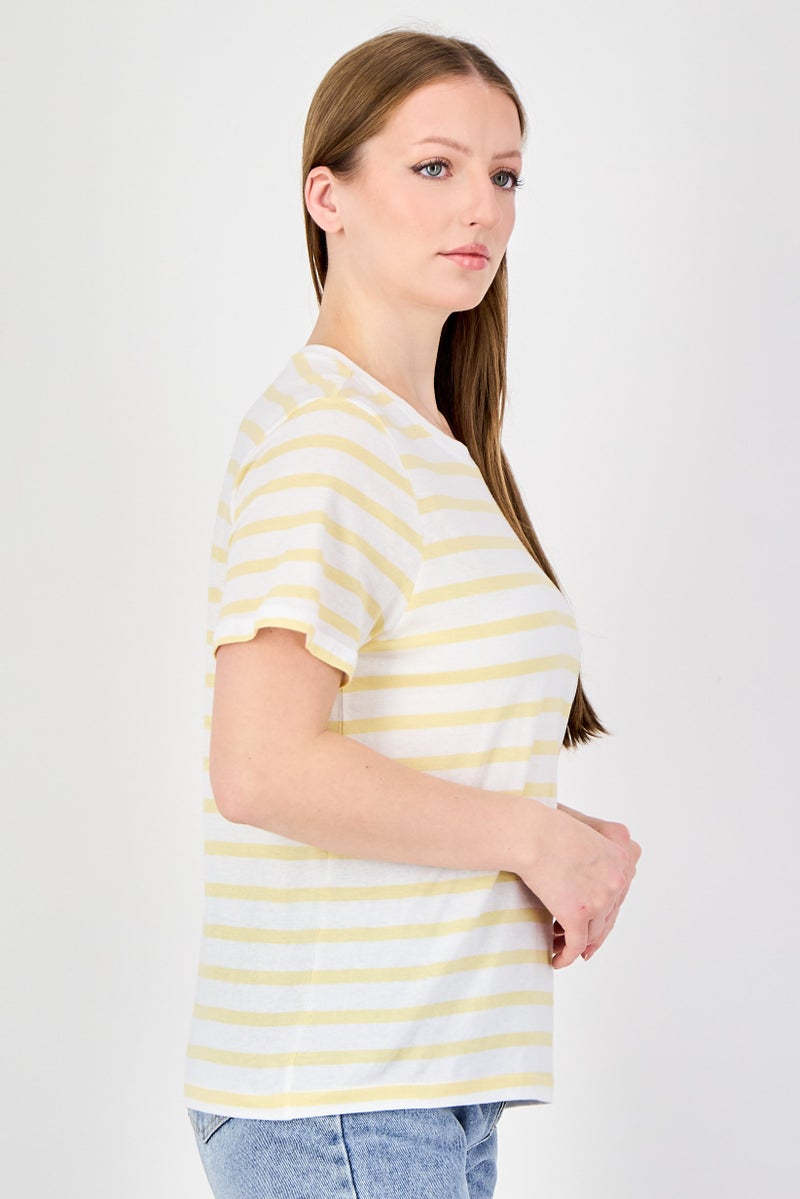 ONLY Women Crew Neck Short Sleeve Stripe T-Shirt, Multicolor - Image 4