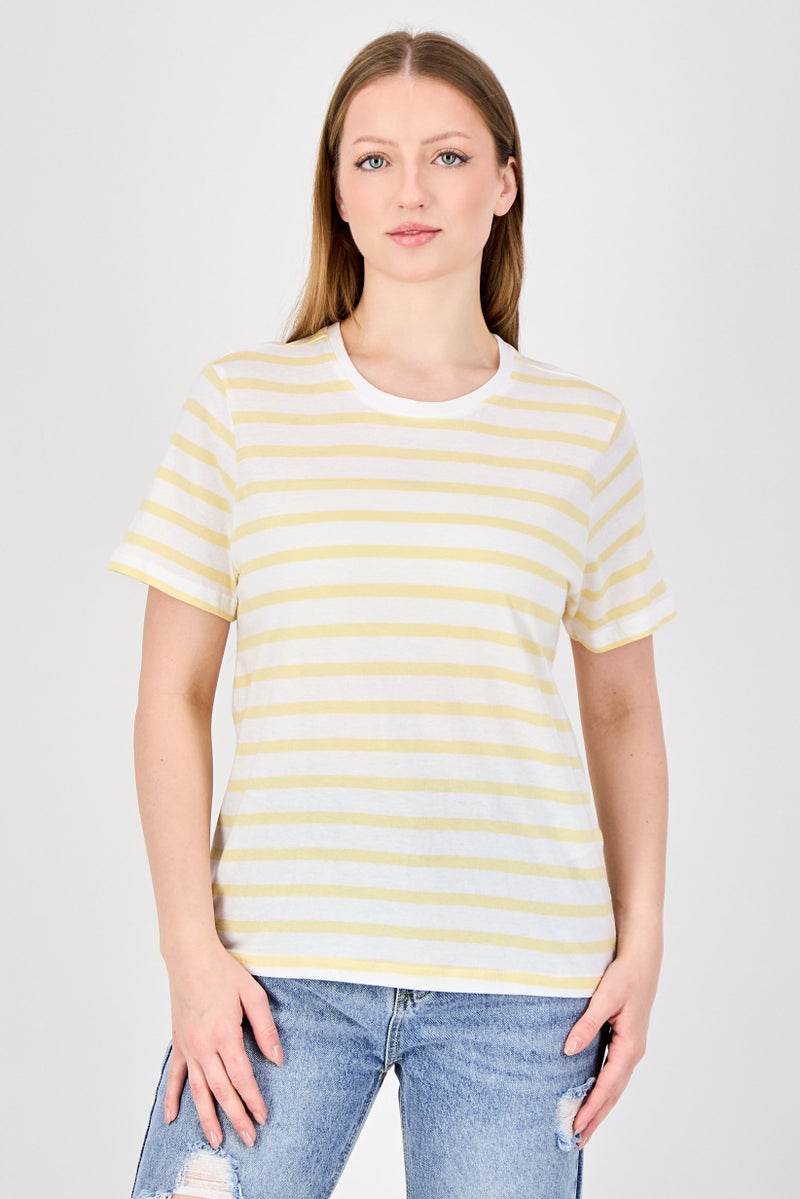 ONLY Women Crew Neck Short Sleeve Stripe T-Shirt, Multicolor - Image 1