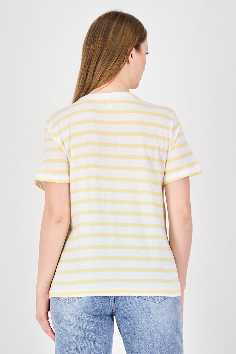 ONLY Women Crew Neck Short Sleeve Stripe T-Shirt, Multicolor - Image 2
