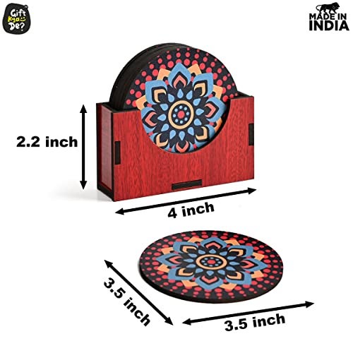 Gift Kya De GKD Coaster Set of 6 Beautiful Wooden Coasters with Proper Coaster Stand | Designer Coaster Set Fit for Tea Cups, Coffee Mugs and Glasses (Round and Designer 3.5 X 3.5 Inch) (Black) - Image 4