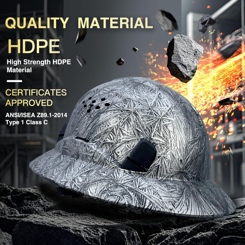 SAFEBUILDER Full Brim Hard Hats Construction Hardhats Safety Helmet Vented Adjustable Lightweight Sunshade Work Caps Industrial Head Protection ANSI Approved (WB-1-N-Matte CG Black) - Image 5