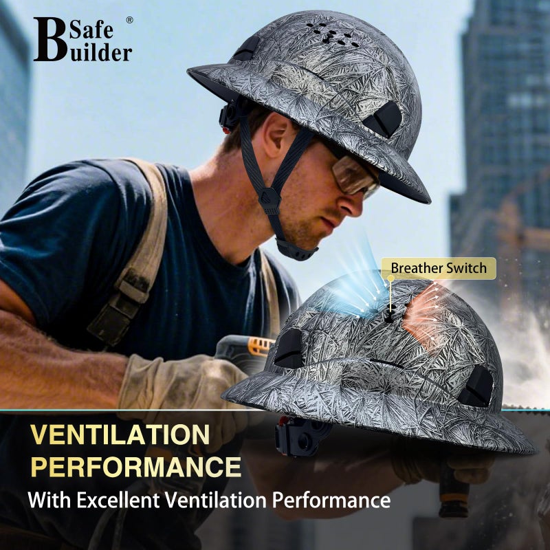SAFEBUILDER Full Brim Hard Hats Construction Hardhats Safety Helmet Vented Adjustable Lightweight Sunshade Work Caps Industrial Head Protection ANSI Approved (WB-1-N-Matte CG Black) - Image 4