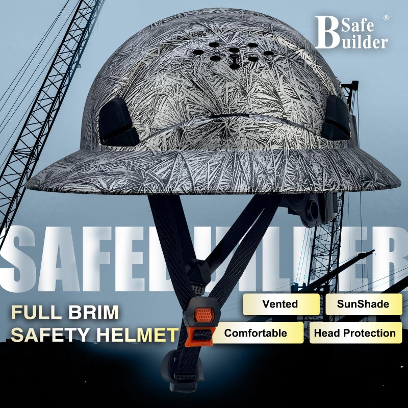 SAFEBUILDER Full Brim Hard Hats Construction Hardhats Safety Helmet Vented Adjustable Lightweight Sunshade Work Caps Industrial Head Protection ANSI Approved (WB-1-N-Matte CG Black) - Image 2