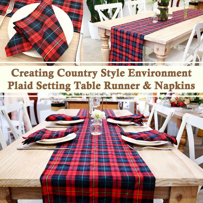 BETTERLINE Table Runner and 4 Napkins - Red Tartan Pattern for Christmas - 110 Inch x 14 Inch Runner and 17 Inch x 17 Inch Napkins - in Gift Box (Red Tartan Plaid Design) - Image 3