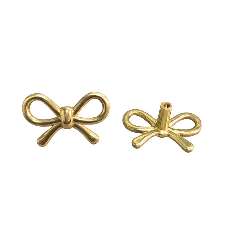 YEMCHI 4 Pack Solid Brass Bow Drawer Knobs, Gold Bow Knobs for Kitchen Cabinet Hardware, Vintage Vanity Dresser Pulls, Nursery Kids Bedroom Creative Tie Decorative Handles (Brass Bow) - Image 1