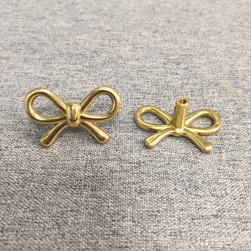 YEMCHI 4 Pack Solid Brass Bow Drawer Knobs, Gold Bow Knobs for Kitchen Cabinet Hardware, Vintage Vanity Dresser Pulls, Nursery Kids Bedroom Creative Tie Decorative Handles (Brass Bow) - Image 4