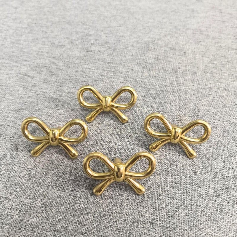 YEMCHI 4 Pack Solid Brass Bow Drawer Knobs, Gold Bow Knobs for Kitchen Cabinet Hardware, Vintage Vanity Dresser Pulls, Nursery Kids Bedroom Creative Tie Decorative Handles (Brass Bow) - Image 3
