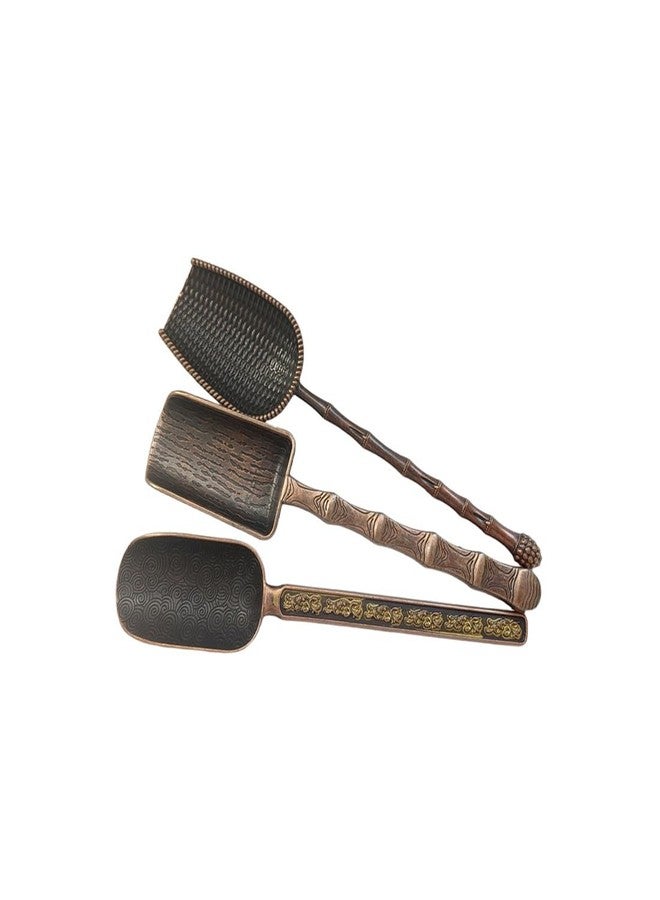 Honkenda 3 Pack Metal Measuring Shovel Spoons for Tea and Coffee, Long Handle Chinese Tea Set Shovel Scoops, Vintage Loose Leaf Tea Scoops - Image 1
