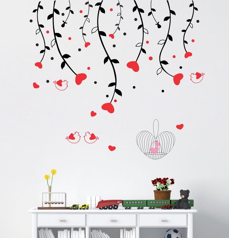 Eja Art Heart Sparrow Tree Self Adhesive VinylWaterproof Decorative Wall Stickers for Hall Bedroom Kitchen and Furniture - Image 1