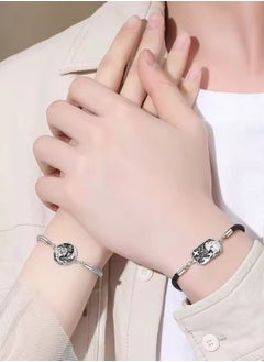 Equal 2Pcs Of Fabric & 925 Sterling Silver Bracelet For Lovers Couple  - Image 1