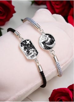 Equal 2Pcs Of Fabric & 925 Sterling Silver Bracelet For Lovers Couple  - Image 3