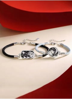Equal 2Pcs Of Fabric & 925 Sterling Silver Bracelet For Lovers Couple  - Image 2