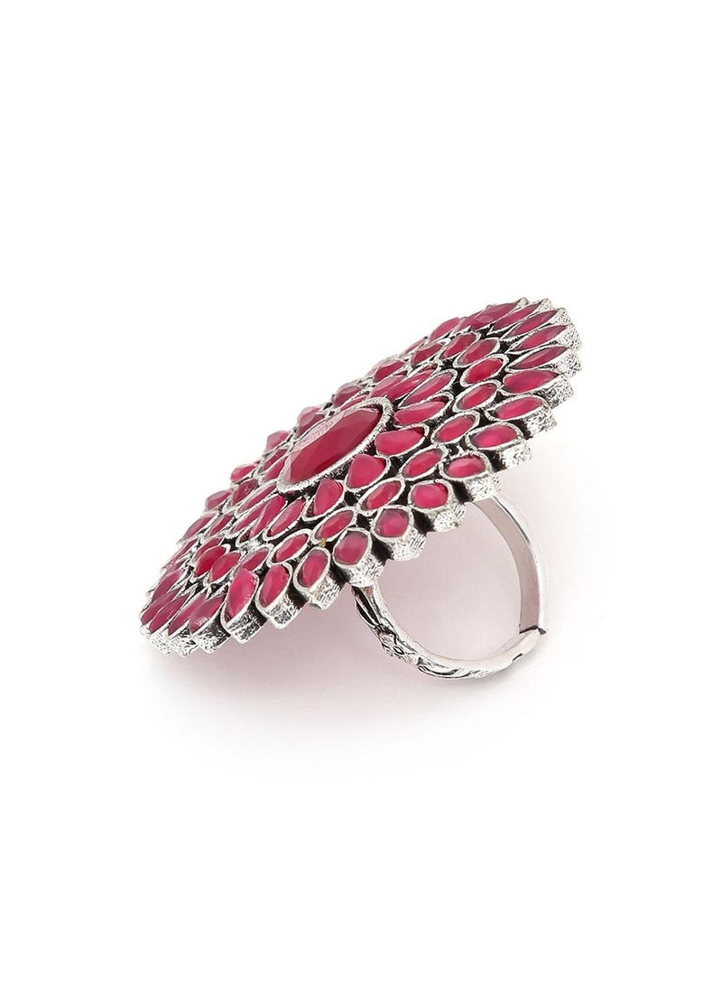 SOHI Pink Stone Studded Artificial Finger Ring Jewellery - Image 4