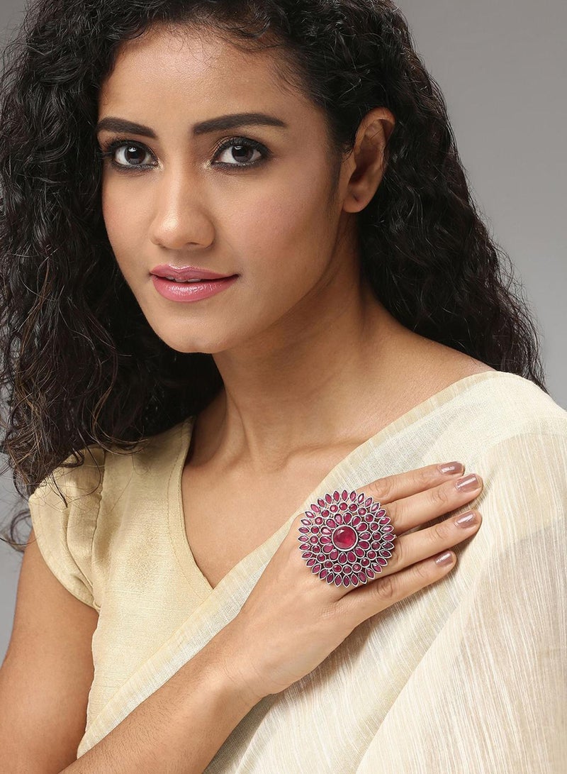 SOHI Pink Stone Studded Artificial Finger Ring Jewellery - Image 3