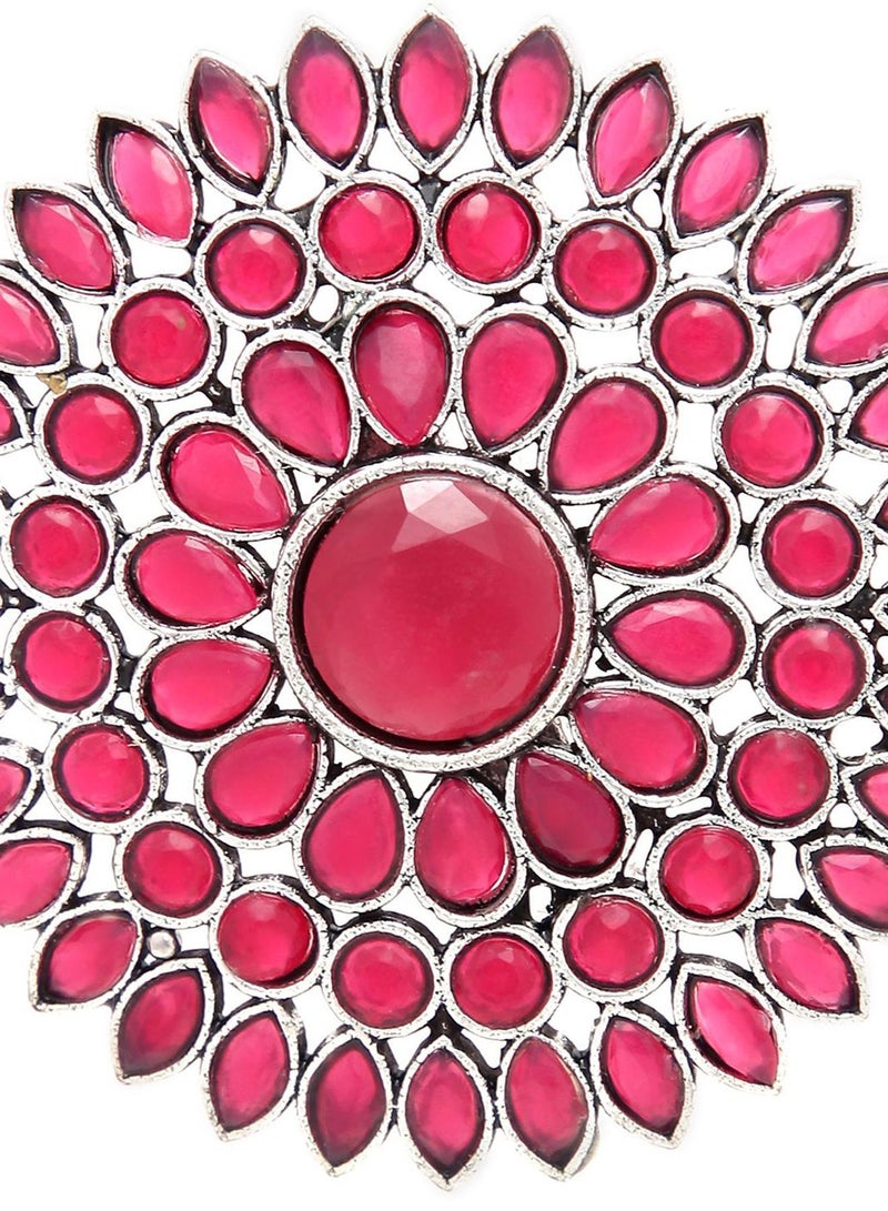 SOHI Pink Stone Studded Artificial Finger Ring Jewellery - Image 5