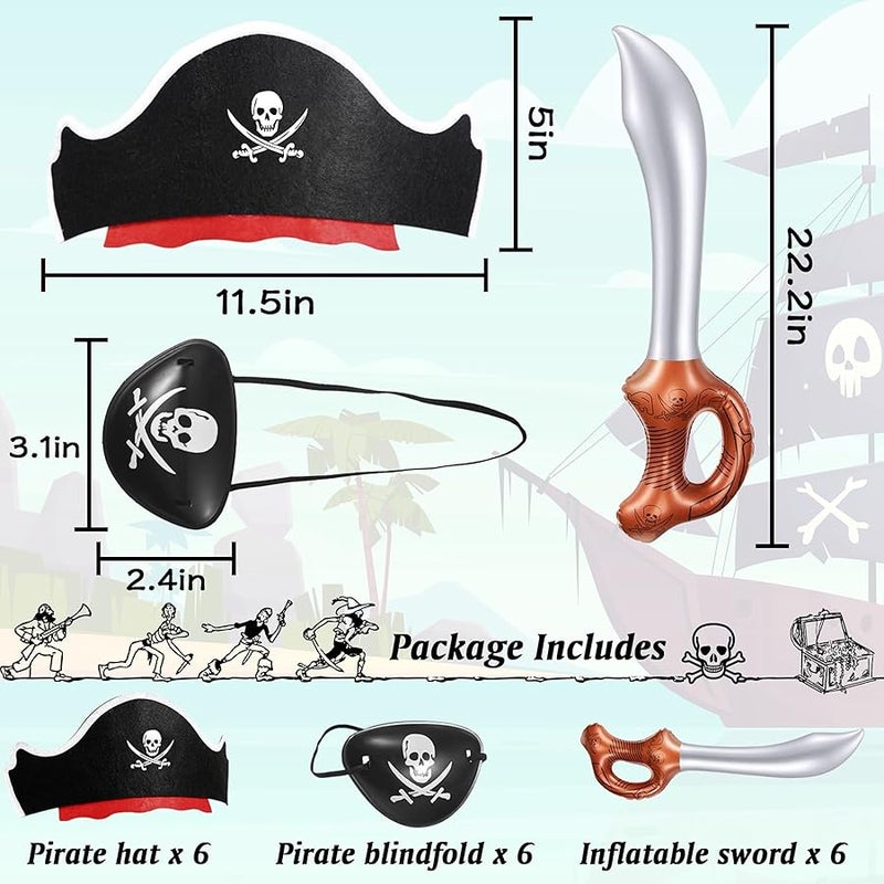 Legigo 18 Pcs Funny Pirate Party Set- Pirate Kids' Party Cosplay Supplies Include 6 Felt Pirate Hats, 6 Pirate Eye Patches, 6 Inflatable Swords for Caribbean Fancy Dress Cosplay Party Stage Prop - Image 2