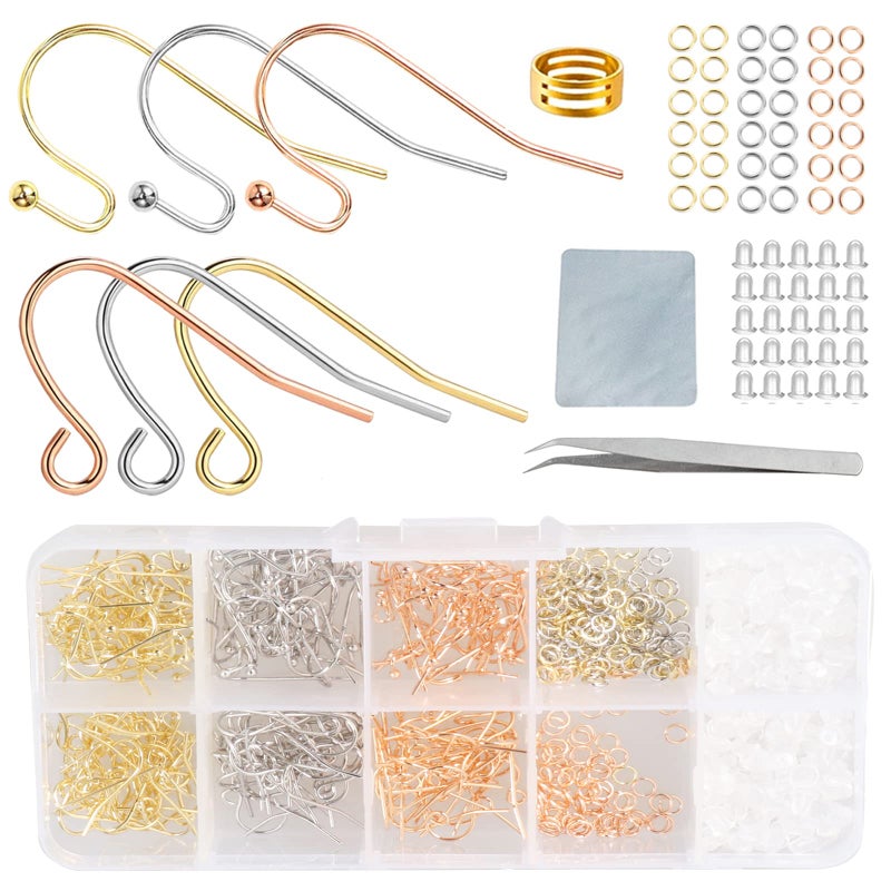 Rose Gold Earring Hooks  630 pcs Earring Making kit with 14k Gold Hypoallergenic Earring Hooks Jump Rings and Clear Rubber Earring Backs for DIY Jewelry Making