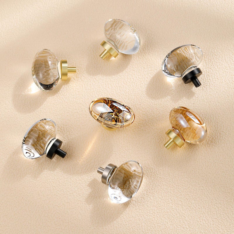 CLCTK 8 Pack Champagne Crystal Cabinet Knobs, Gold Cabinet Glass Knobs for Dresser Drawers Brass Furniture Hardware Pulls (Oval) - Image 2