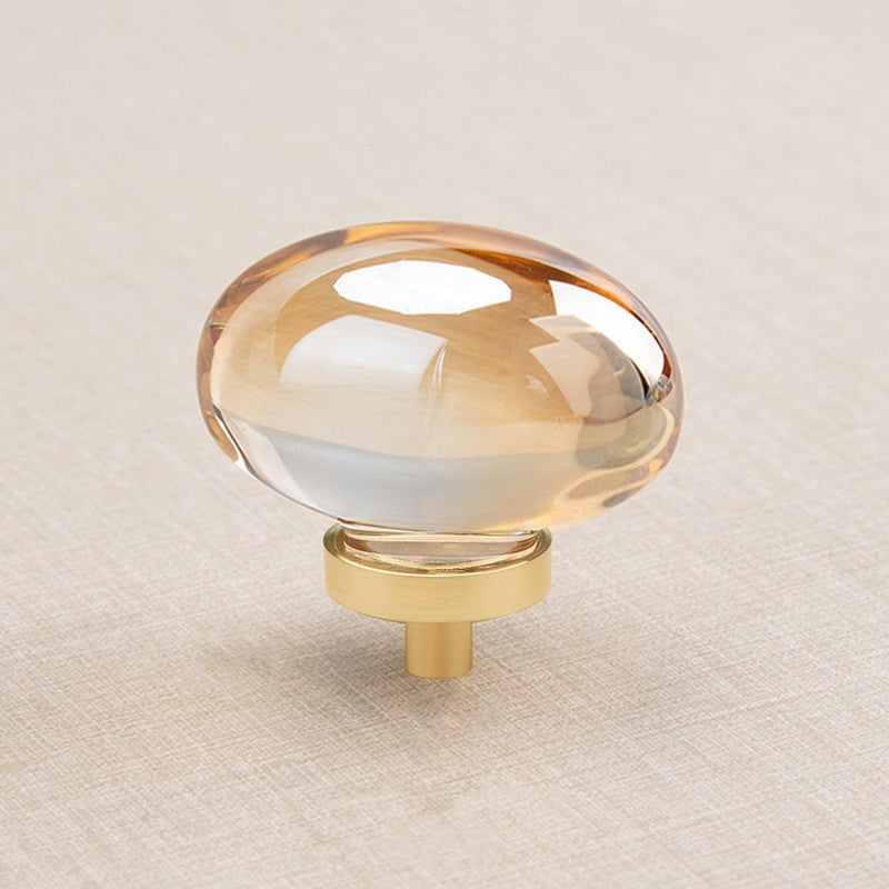 CLCTK 8 Pack Champagne Crystal Cabinet Knobs, Gold Cabinet Glass Knobs for Dresser Drawers Brass Furniture Hardware Pulls (Oval) - Image 1