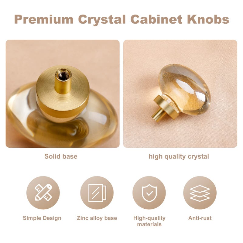 CLCTK 8 Pack Champagne Crystal Cabinet Knobs, Gold Cabinet Glass Knobs for Dresser Drawers Brass Furniture Hardware Pulls (Oval) - Image 4