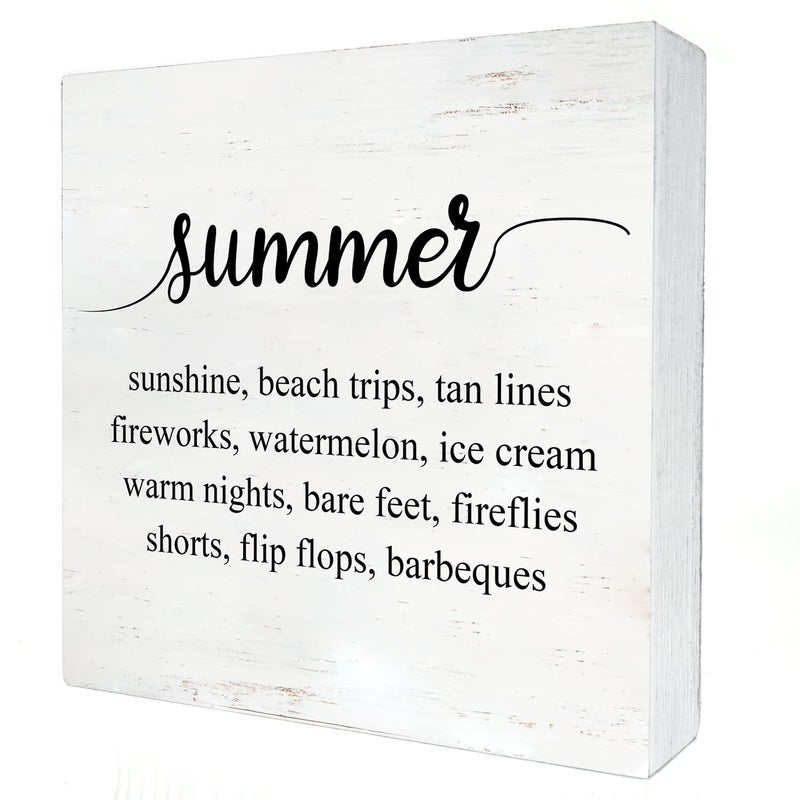 HDKY Summer Sunshine Beach Wood Box Sign Home Decor Rustic Summer Wooden Box Sign Block Plaque for Wall Tabletop Desk Decoration - Image 1