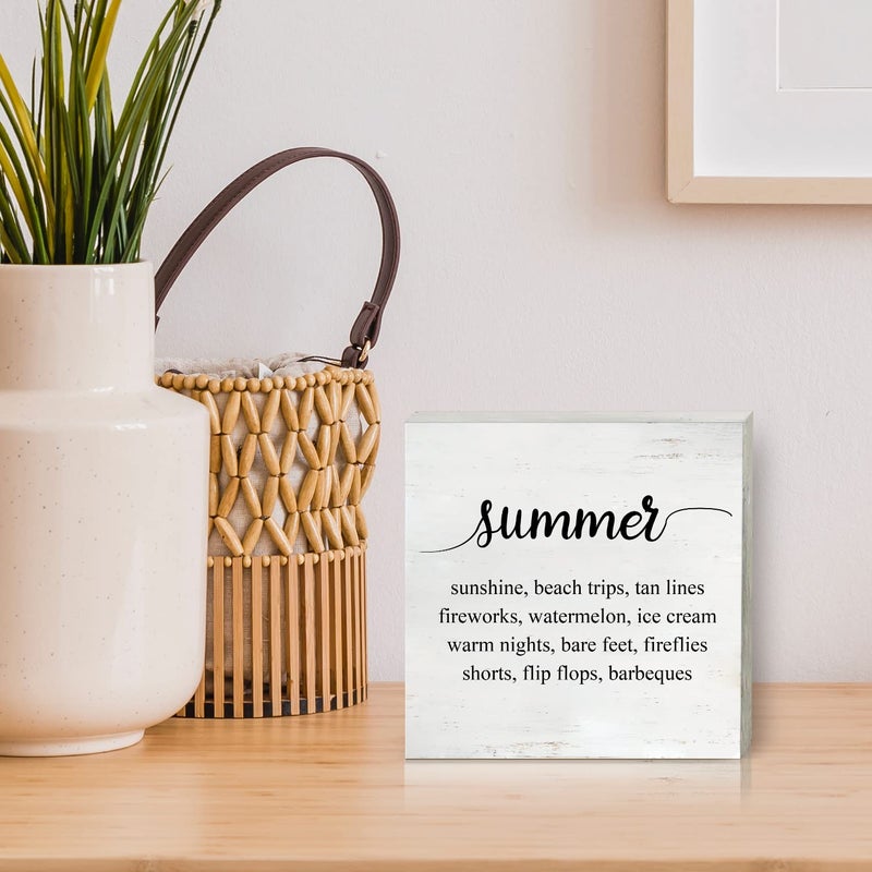 HDKY Summer Sunshine Beach Wood Box Sign Home Decor Rustic Summer Wooden Box Sign Block Plaque for Wall Tabletop Desk Decoration - Image 5