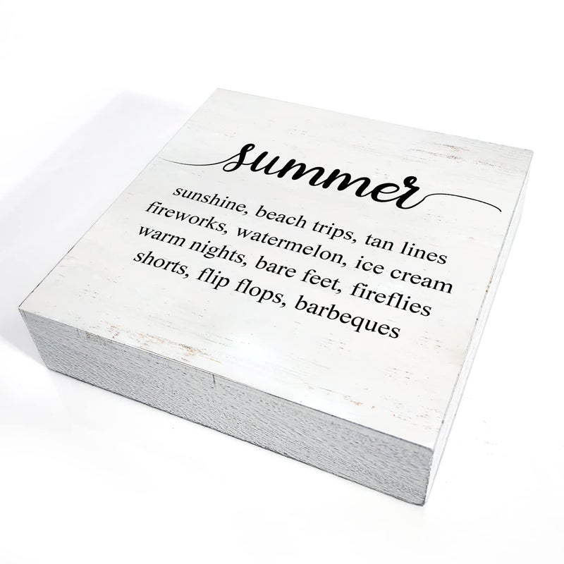 HDKY Summer Sunshine Beach Wood Box Sign Home Decor Rustic Summer Wooden Box Sign Block Plaque for Wall Tabletop Desk Decoration - Image 3