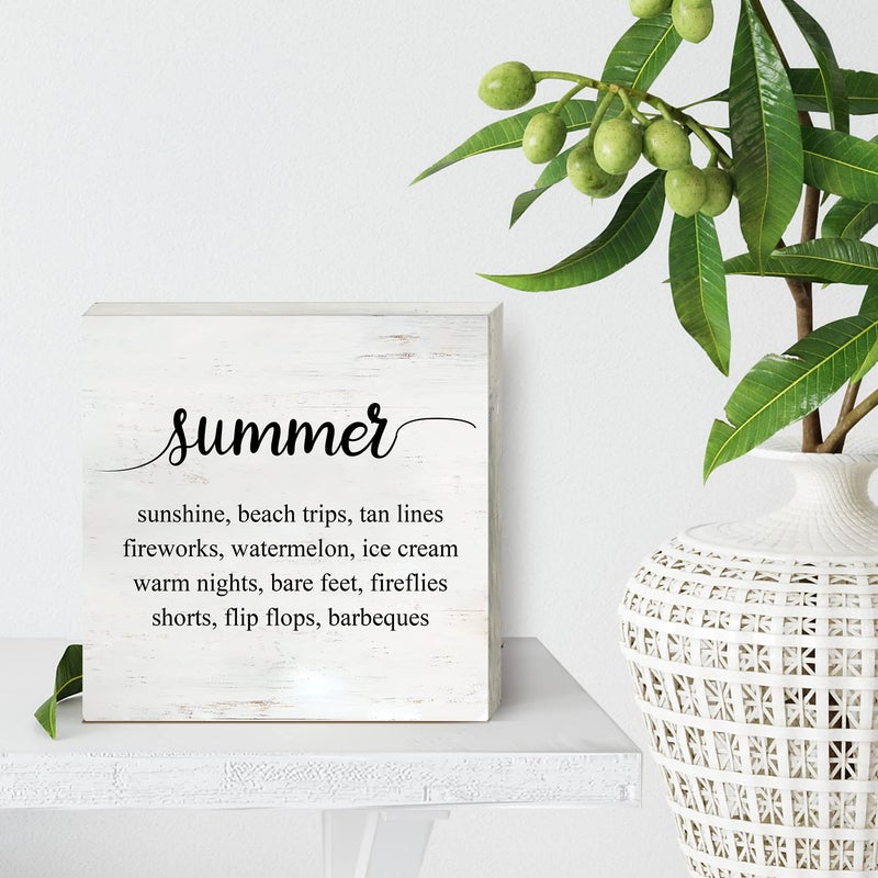 HDKY Summer Sunshine Beach Wood Box Sign Home Decor Rustic Summer Wooden Box Sign Block Plaque for Wall Tabletop Desk Decoration - Image 4