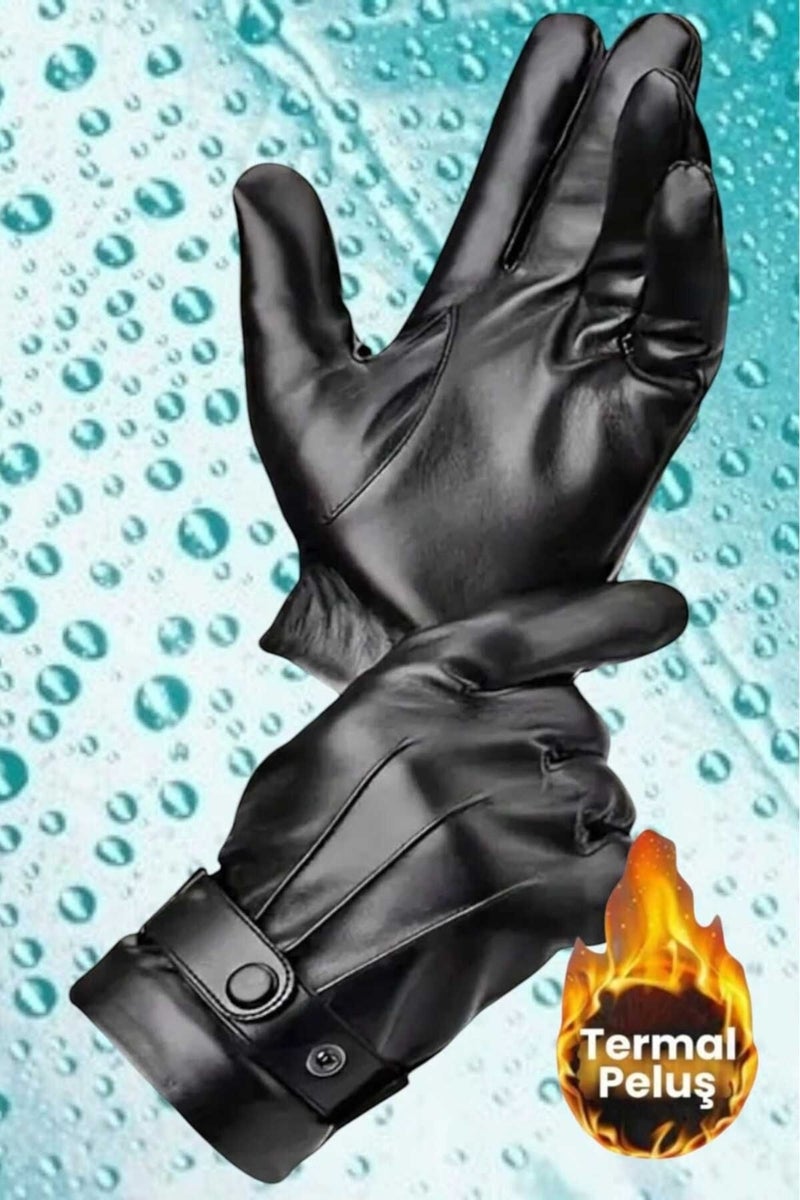 Tezzgelsin Men's Vegan Leather Water and Windproof Thermal Gloves Men's Gloves  - Image 1