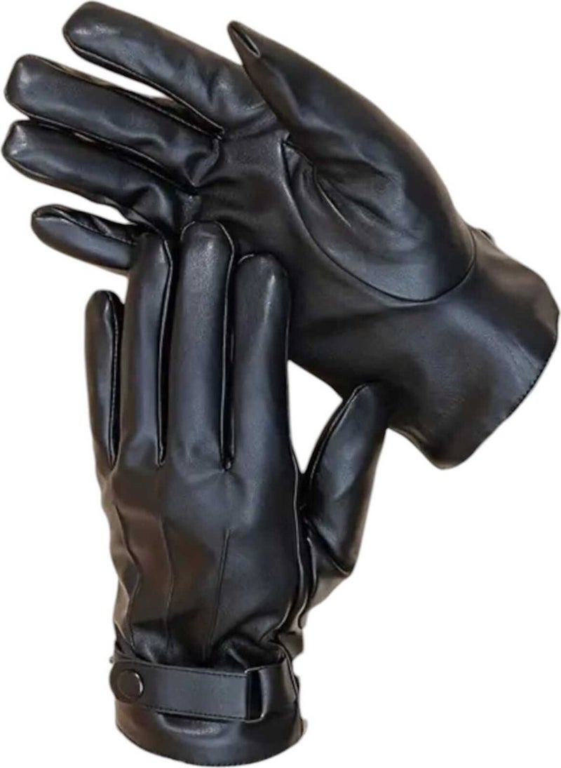 Tezzgelsin Men's Vegan Leather Water and Windproof Thermal Gloves Men's Gloves  - Image 3