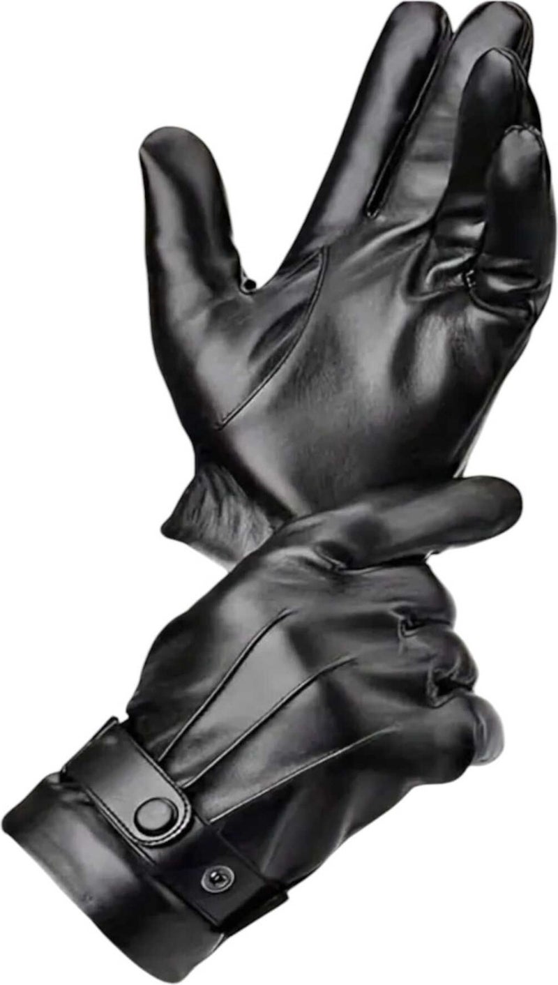 Tezzgelsin Men's Vegan Leather Water and Windproof Thermal Gloves Men's Gloves  - Image 4