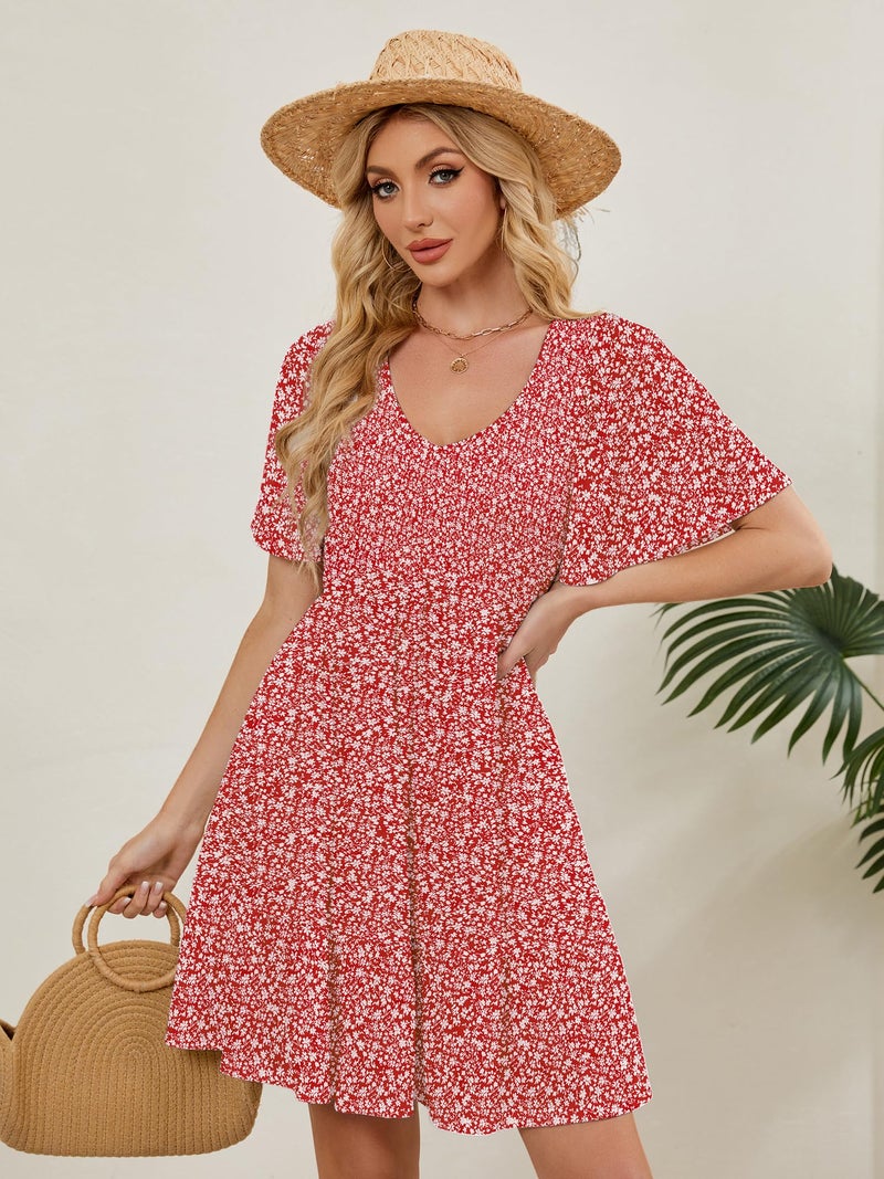 UEAL Sundresses for Women 2026 Smocked Boho Spring Summer Floral Dresses for Women Small Burgundy Floral - Image 5