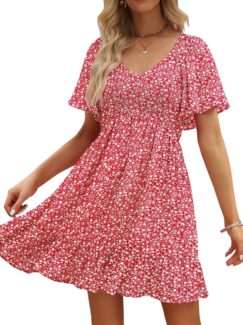 UEAL Sundresses for Women 2026 Smocked Boho Spring Summer Floral Dresses for Women Small Burgundy Floral - Image 1