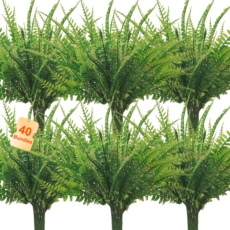Coreland 40 Pcs Artificial Boston Fake Fern Plants Bushes Faux Plants Shrubs Greenery UV Resistant for House Office Garden Indoor Outdoor DÃ©cor - Image 1