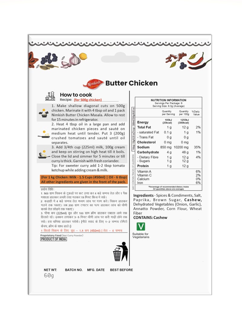 NIMKISH Nimkish Butter Chicken Masala 60g (Pack of 2, 30g each), Ready to Cook Spice Mix, Tasty Authentic Meals  - Image 2