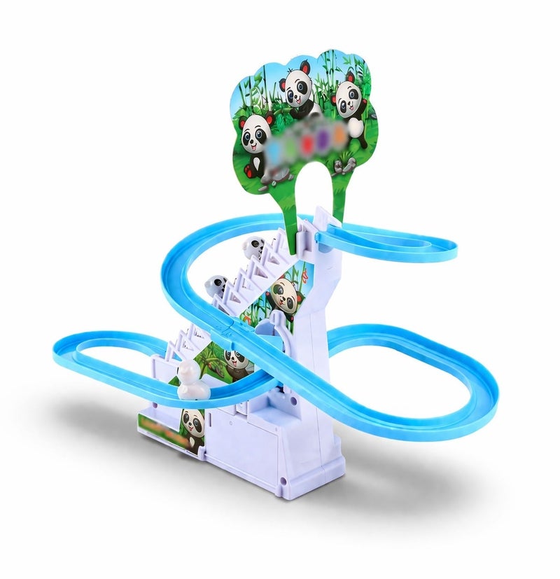 O2. Panda Climbing Ladder Toy – Panda Slide Escalator Track with Music & LED Lights – Battery Operated Interactive Panda Track Toy with 3 Pandas for Kids - Image 3
