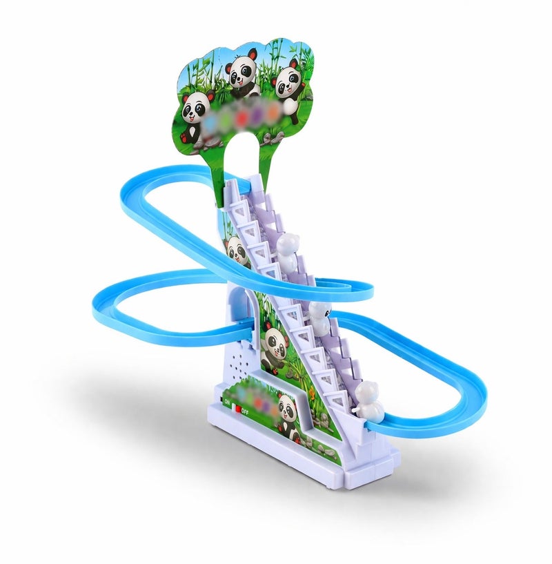 O2. Panda Climbing Ladder Toy – Panda Slide Escalator Track with Music & LED Lights – Battery Operated Interactive Panda Track Toy with 3 Pandas for Kids - Image 4