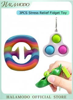 HALAMODO 3PCS Snapperz Rainbow Fidget Toy Edamame Keychain Fidget Toys Simpl Dimpl Toy Set Squeeze Sensory Party Popper Noise Maker for Stress Relief  - Image 1