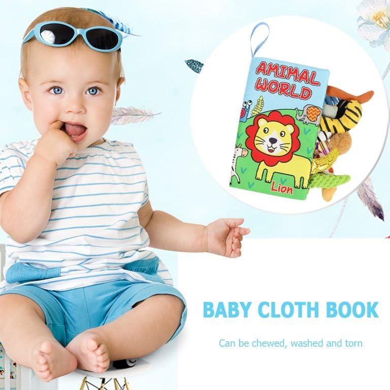 BeFunky كتاب قماش للأطفال، كتاب صور ثلاثي الأبعاد ناعم وكتاب صوتي للأطفال من 0-12 شهرًا، لعبة تعليمية حسية مونتيسوري للأولاد والبنات (أسد)، متعدد الألوان - Image 3