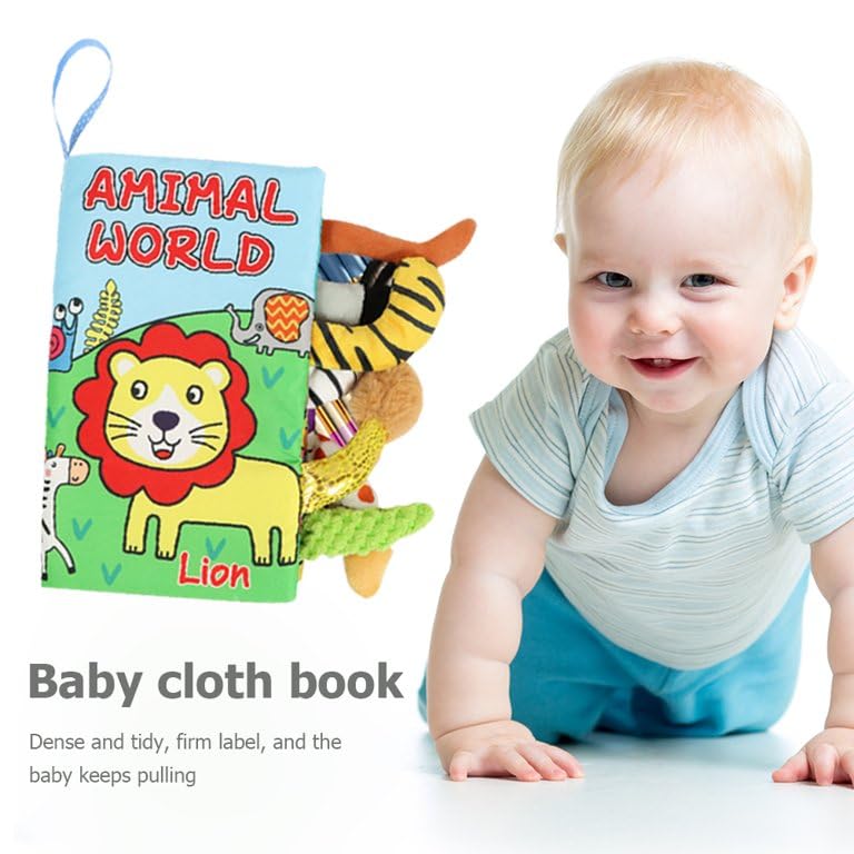 BeFunky كتاب قماش للأطفال، كتاب صور ثلاثي الأبعاد ناعم وكتاب صوتي للأطفال من 0-12 شهرًا، لعبة تعليمية حسية مونتيسوري للأولاد والبنات (أسد)، متعدد الألوان - Image 4