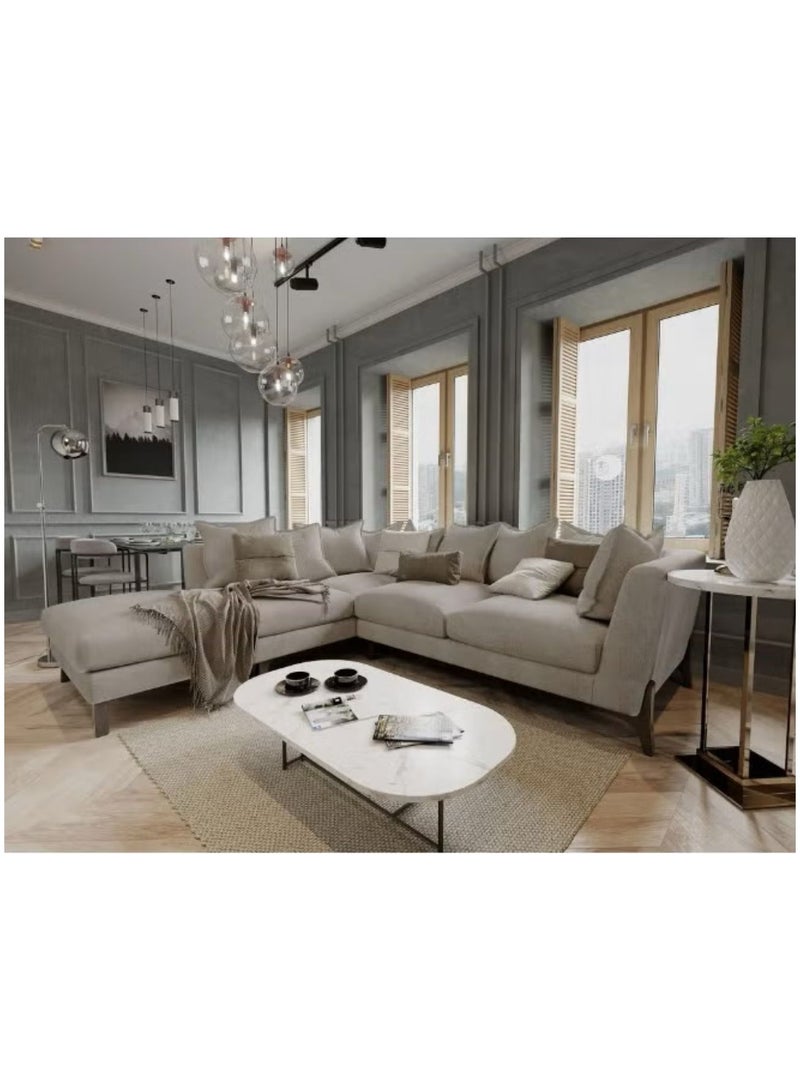 Betak Swedish Wood and Linen L-Shape sofa - Beige - Image 1