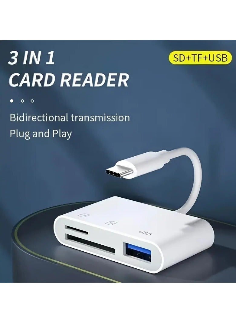 Home Clearance Sale USB C Multifunctional SD/TF Card Reader Three In One USB 3.0 OTG Camera Connection Adapter, Multi-functional Camera Kit Adapter, Storage Card Reader - Image 2