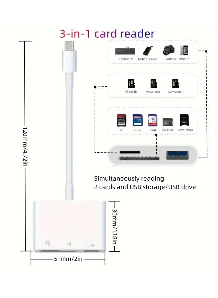 Home Clearance Sale USB C Multifunctional SD/TF Card Reader Three In One USB 3.0 OTG Camera Connection Adapter, Multi-functional Camera Kit Adapter, Storage Card Reader - Image 5