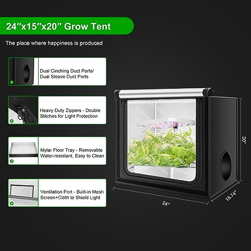 MELONFARM 24"x16"x20" Grow Tent, Double Transparent Viewing Door Indoor Grow Tent, Growing Tent with High Reflective Mylar & Floor Tray, Plant Tent for Indoor Hydroponics Growing - Image 5