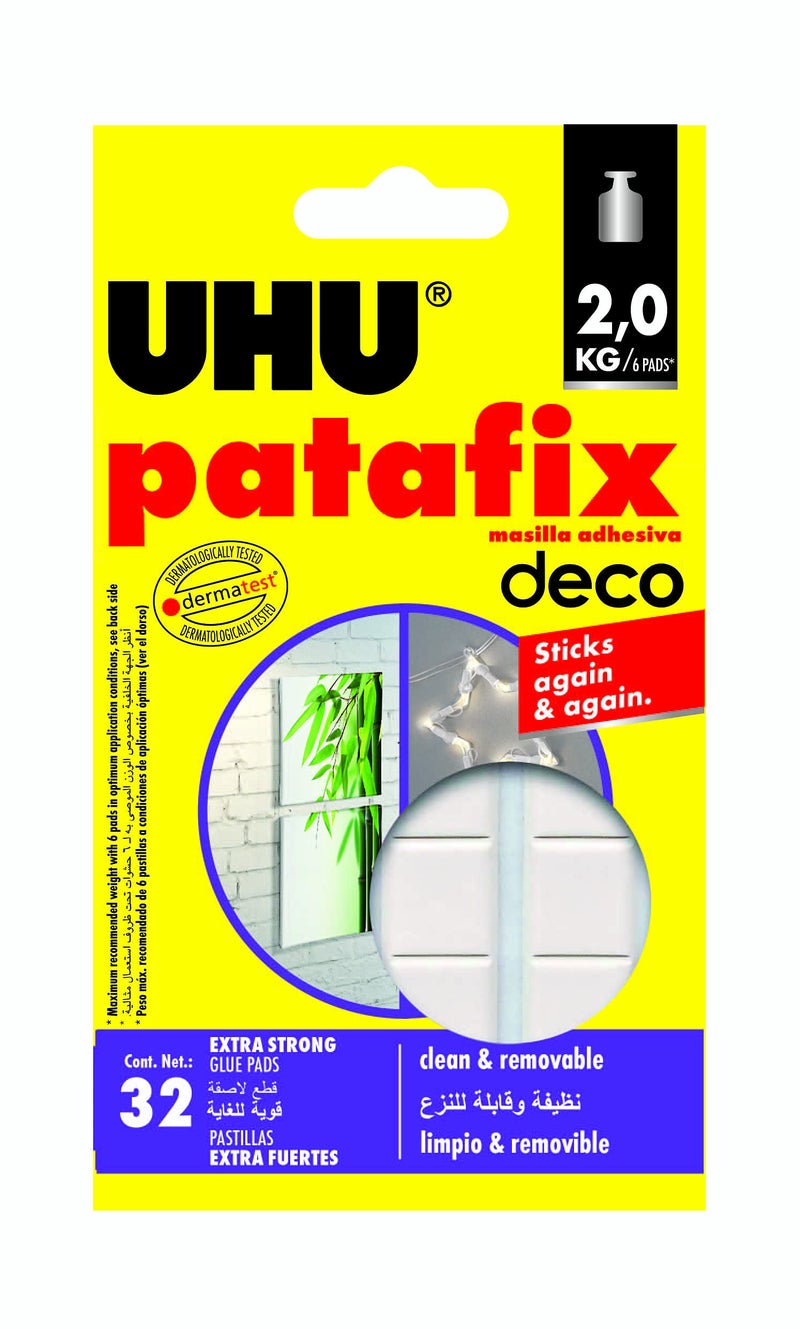 UHU Patafix Home Deco, Strong, Removable And Reusable Adhesive Pads, Repositionable And Precut Tack, 32 Pads, No Nails No Damage - Image 1
