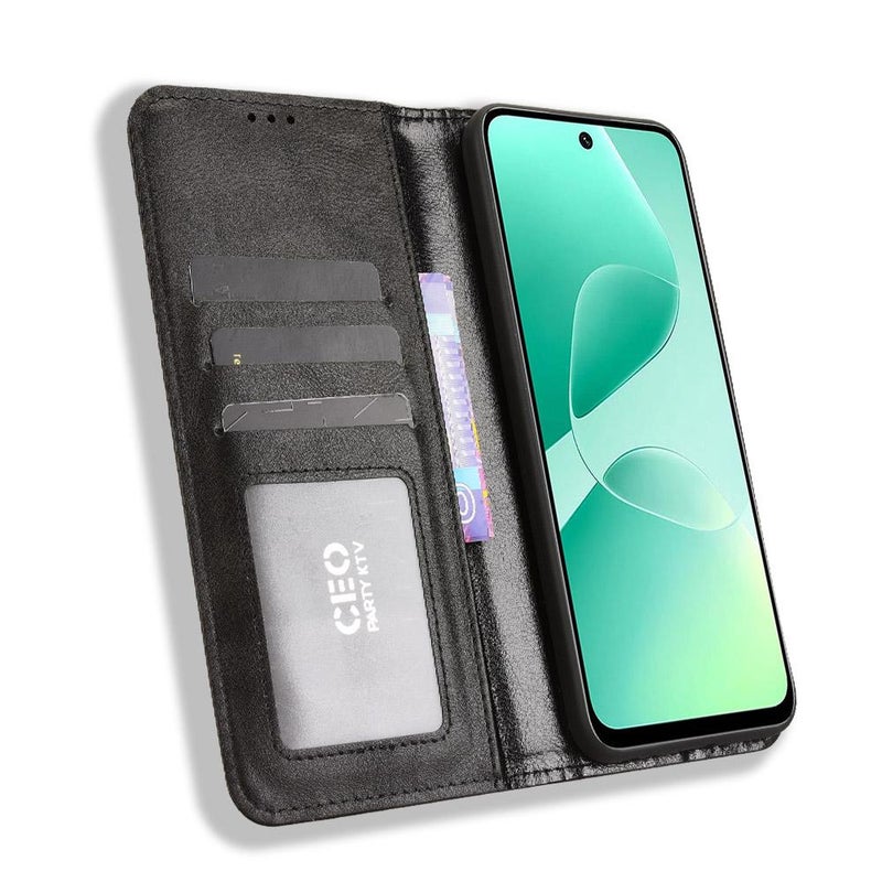 إيروريكس جراب هاتف جلدي بمشبك مغناطيسي بتصميم كلاسيكي لهاتف Infinix Hot 60i 4G / Hot 60 5G (أسود) - Image 4